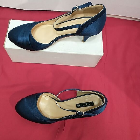 ERIJUNOR Women SZ 9 Blue Low Heel Closed-Toe Ankle Strap Bridal Wedding . - Picture 5 of 12